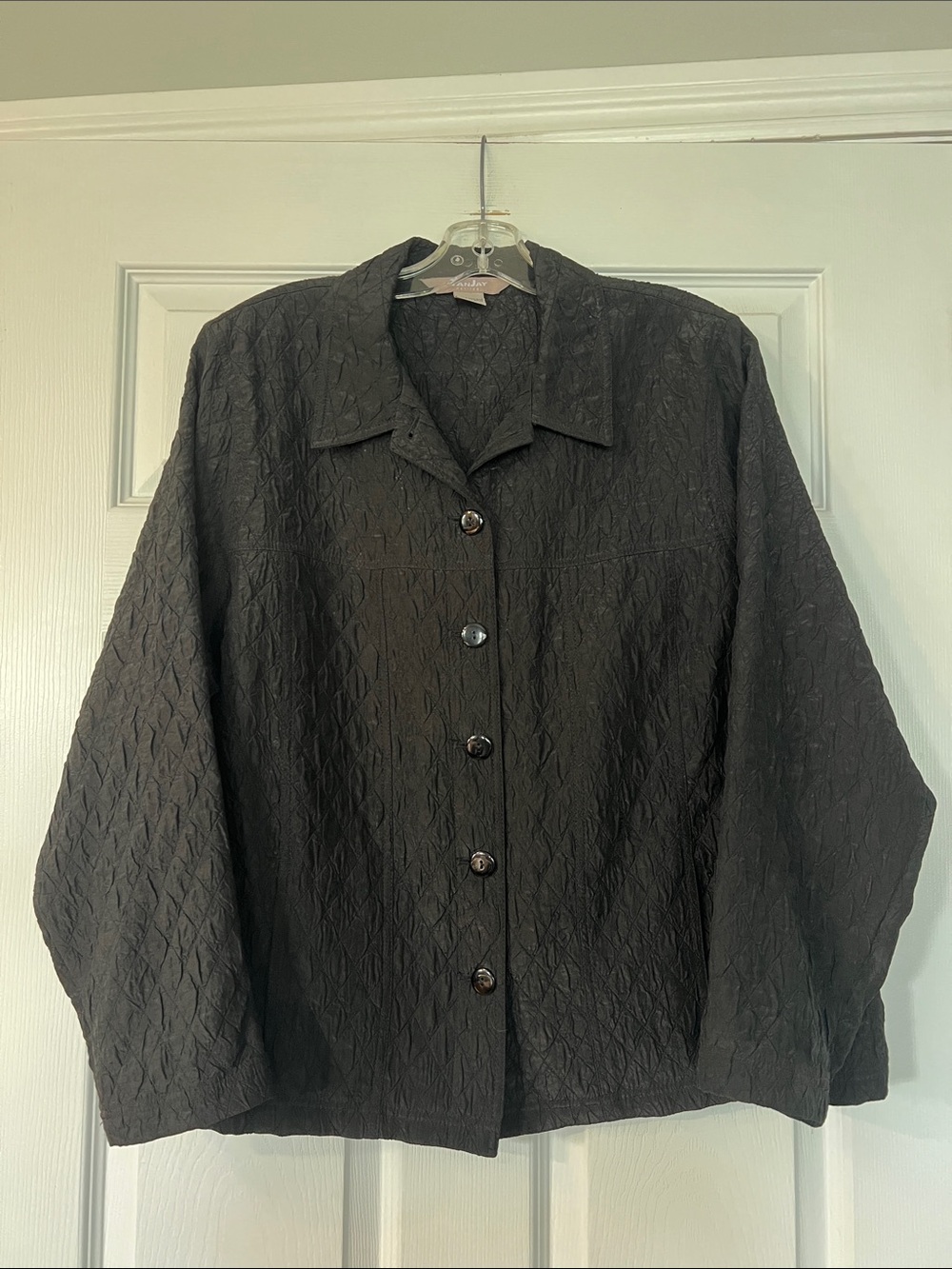 TanJay Black Textured Button-Down Shirt Jacket